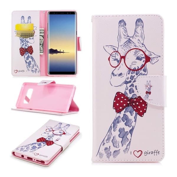Samsung Galaxy Note 8 Mønster PU Lær Flip Etui - Giraffe Wearing Glasses Multicolor