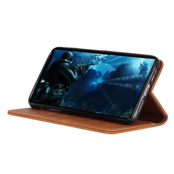 Sony Xperia XZ4 s-formet tekstureret læder flip etui - Brun Brown