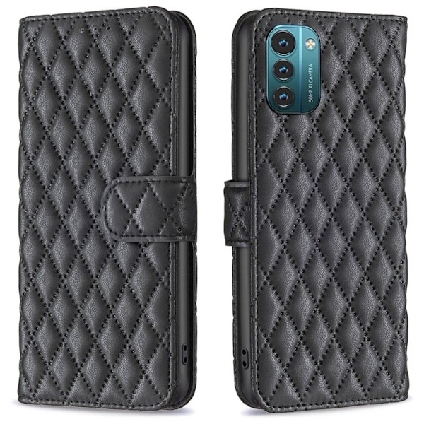 Rhombus Mønster Matte Flip Case til Nokia G11 / G21 - Sort Black