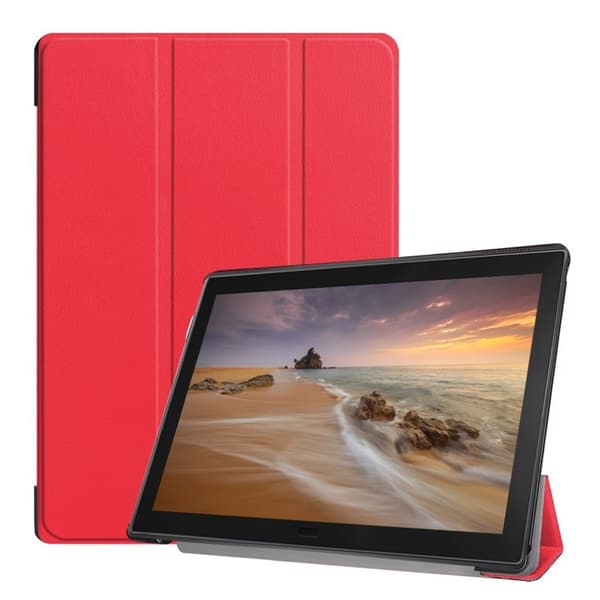 Lenovo Tab E10 tre viks läder fodral - Röd Röd