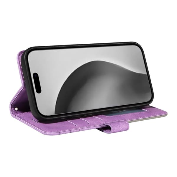 Teksturert læretui med stropp for iPhone 16 Pro Max - Lyselilla Purple