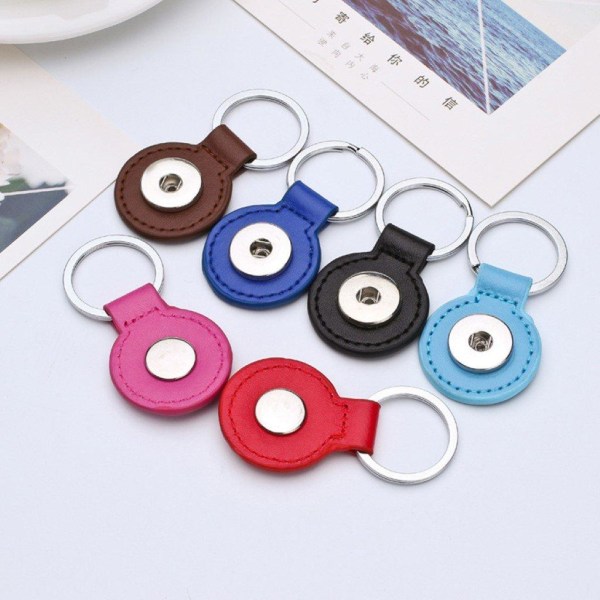 Mini round leather cover keychain - Baby Blue Blue