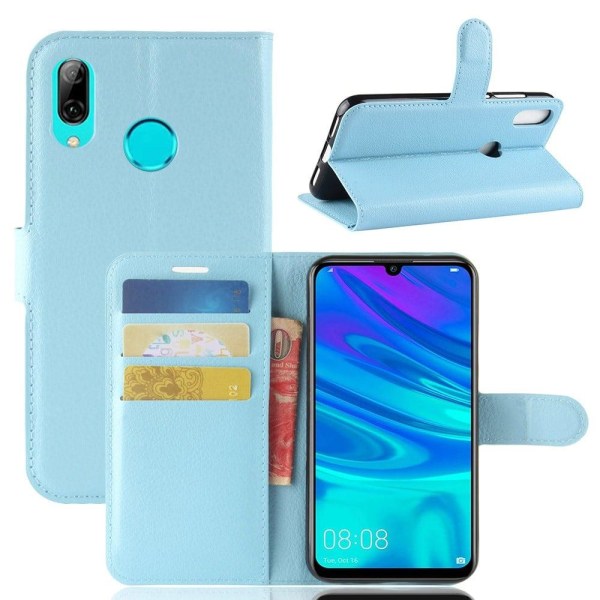 Huawei P30 Lite litchi skin læder flip etui - Blå Blue