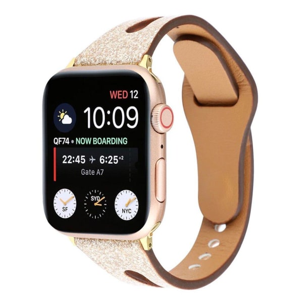 Apple Watch Series 4 44mm flash pulver ægte læder Urrem - Guld Gold