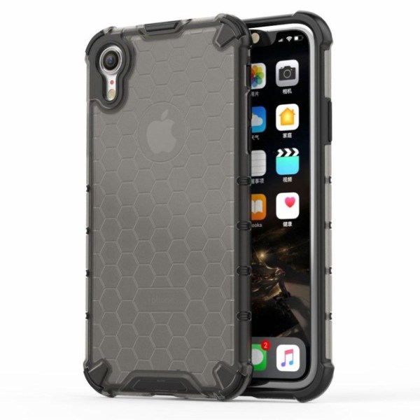 Honeycomb Shock Absorber Fleksibelt og stødsikkert hybridbagside mobil cover iPhone XR 6,1 tommer - Sort Black