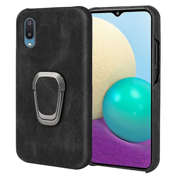 Stötsäkert läderfodral med oval kickstand för Samsung Galaxy M02 / A02 - Svart Svart