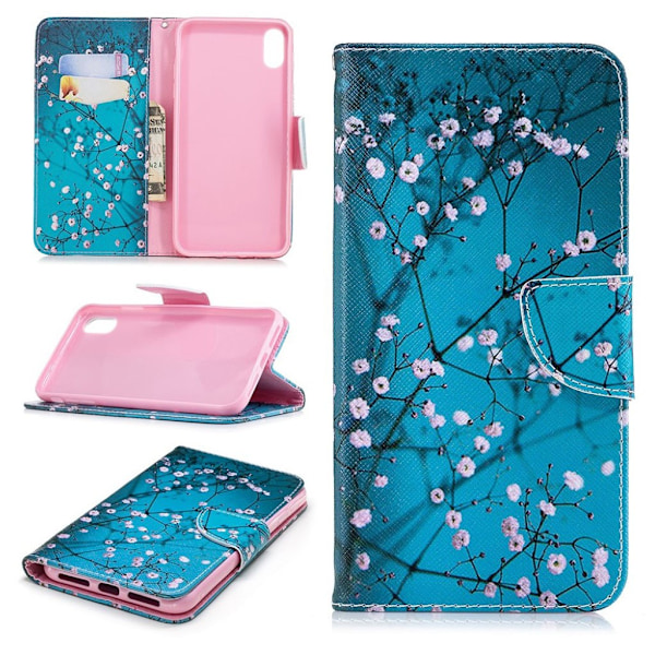 iPhone XS Max mobilfodral syntetläder silikon plånbok stående tryckmönster - Träd med blommor multifärg