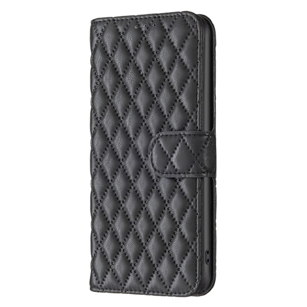 Rhombus mat Motorola Moto E13 flip etui - Sort Black