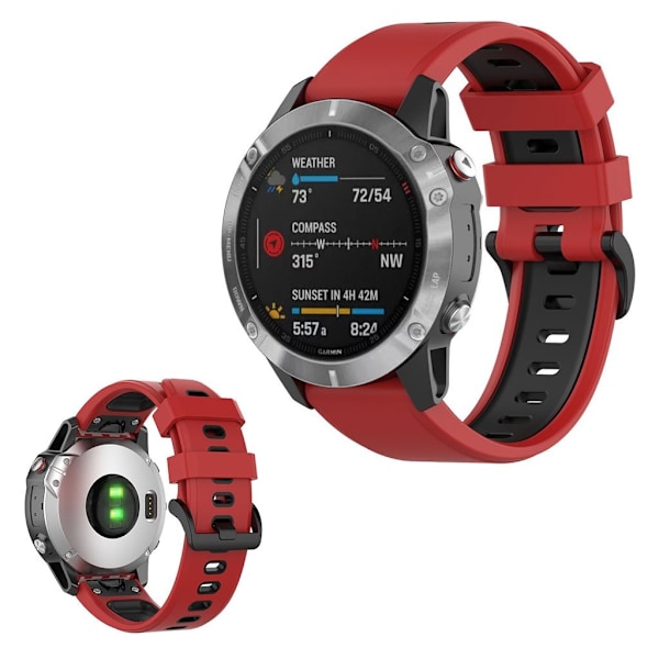 Bi-color silicone watch band for Garmin Fenix 6 / 5 - Red / Black Röd
