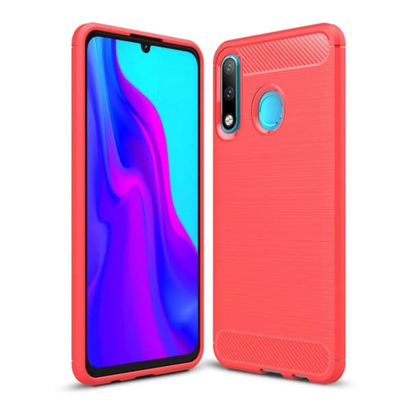 Huawei P30 Lite kulfiber tekstur penslet etui - Rød Red