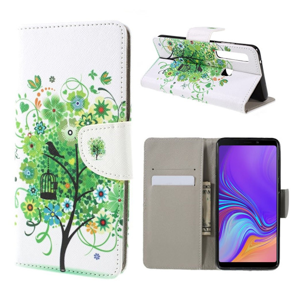 Samsung Galaxy A9 (2018) kryds tekstur læder flip etui - Grøn Træ Green