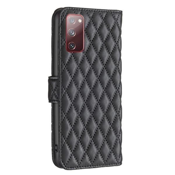 Rhombus Mønster Matte Flip Case til Samsung Galaxy S20 Fe 2022 / S20 Fe 5g / S20 Fe - Sort Black
