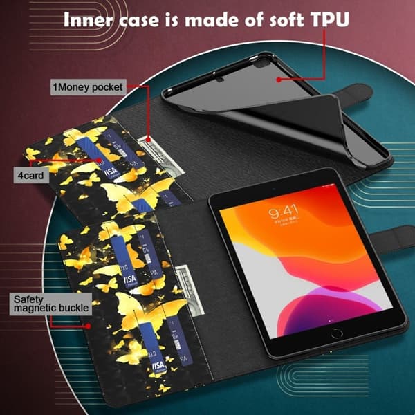Lenovo Tab M10 mönstrat flipfodral i läder - Guldfärgad Fjäril Guld