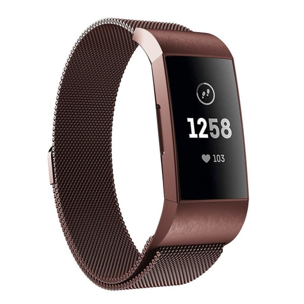 Fitbit Charge 3 luksus milanese magneettinen kellon vaihto ranneke - Kahvi Brown