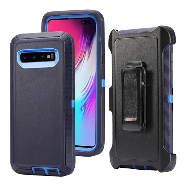 Samsung Galaxy S10 Plus stötsäkert fodral med bältesklämma - Baby Blå / Mörkblå Blå