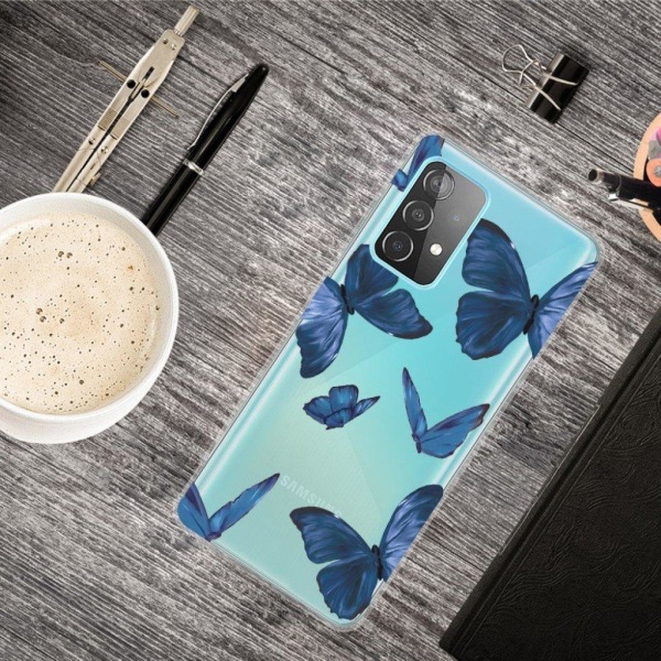 Butterfly Samsung Galaxy A52 5G nahkakotelo - Sininen Perhonen Blue