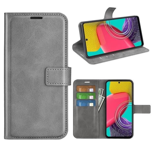 Skinn-etui i lommebok-stil for Samsung Galaxy M53 5G - Grå Silver grey