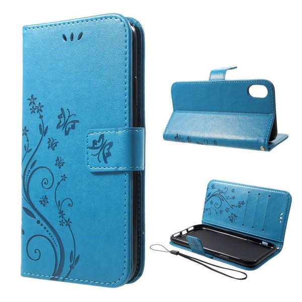iPhone XR mobilfodral syntetläder silikon stående plånbok - Blå Blå