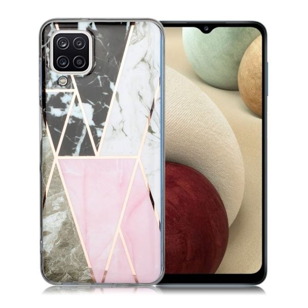 Marble Samsung Galaxy A12 5G Etui - Sort / Hvid / Rose Multicolor