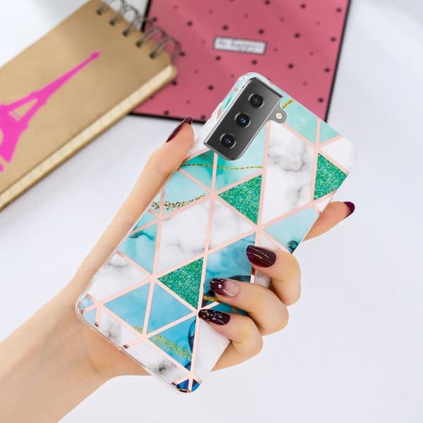 Marble Samsung Galaxy S21 Etui - Hvit / Cyan Green