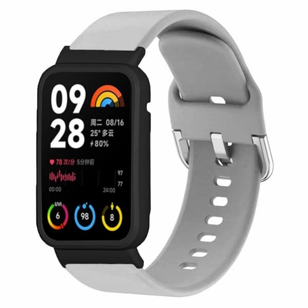 Xiaomi Smart Band 8 Pro silikoni urheilukellon ranneke kellon kotelolla - Harmaa + Musta Kuori Silver grey