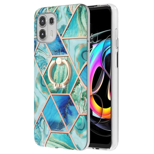 Marble Mønstret Cover med Ring Holder til Motorola Edge 20 Lite - Grøn Green