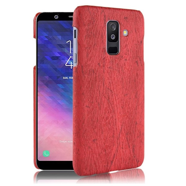 Samsung Galaxy A6 Plus (2018) Luonnon Tuntuinen Synteetti Nahkainen Kova Muovinen Takasuoja Kuori - Punainen Red