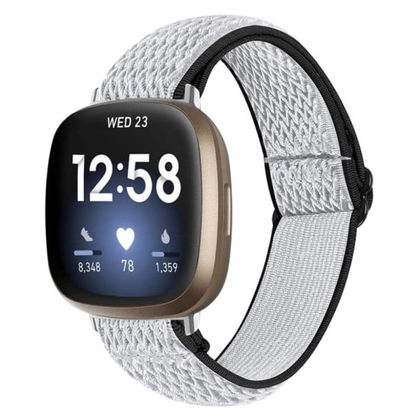 Fitbit Sense / Versa 3 elastiskt klockarmband med justerbart spänne - Svart / Vit Silvergrå