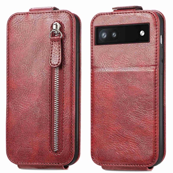 Vertical Flip Phone Suojakotelo With Zipper For Google Pixel 6a - Punainen Red