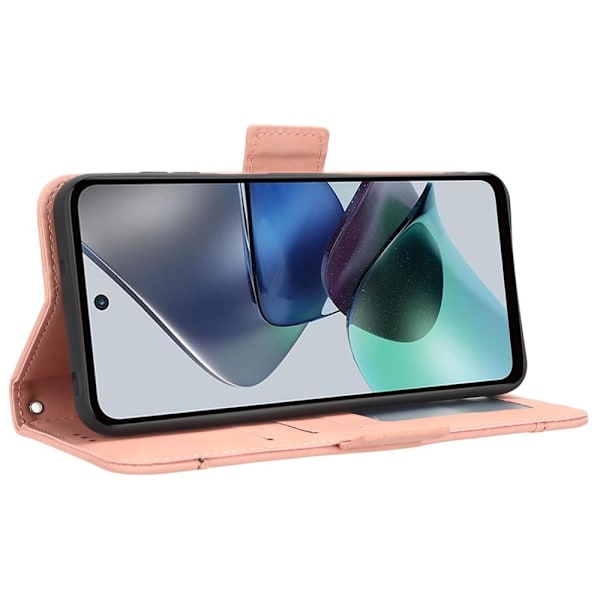 Stilfuldt Læder Etui med Pung til Motorola Moto G23 / G13 - Lyserød Pink