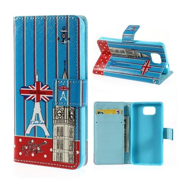 Moberg (Eiffel Tårnet & Big Ben) Samsung Galaxy Alpha Læder Flip Etui Multicolor