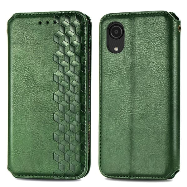 Læder Etui med A Stilfuldt Rhombus Tryk til Samsung Galaxy A03 Core - Grøn Green