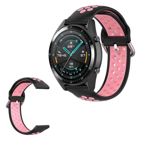 Samsung Galaxy Watch (46mm) / Gear S3 / Huawei Watch GT 2e / GT / GT 2 42mm / 46mm tofarvet silikone urrem - Sort / Pink Pink