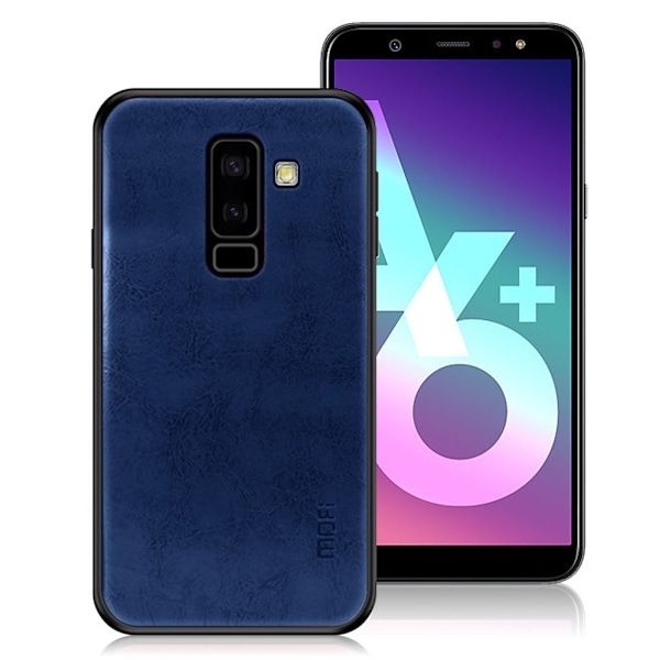 MOFI Samsung Galaxy A6 Plus (2018) mobilskal plast syntetläder silikon - Blå Blå