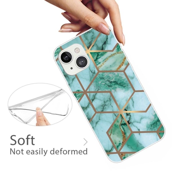 Marble design iPhone 14 Plus cover - Smaragdfarvet Terningemønster Green