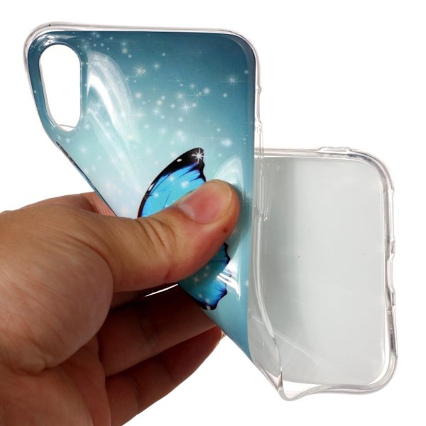 iPhone X TPU etui med lysende IMD-mønster - Skinnende Blå Sommerfugl Blue