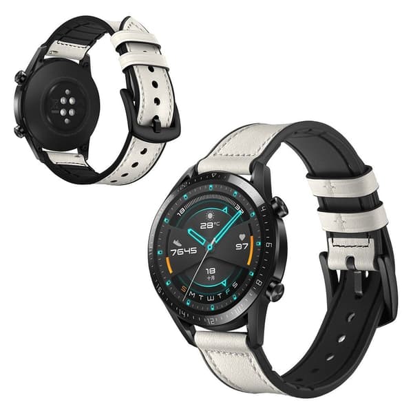 Huawei Watch GT 2 46mm ægte læder Urrem - Hvid White