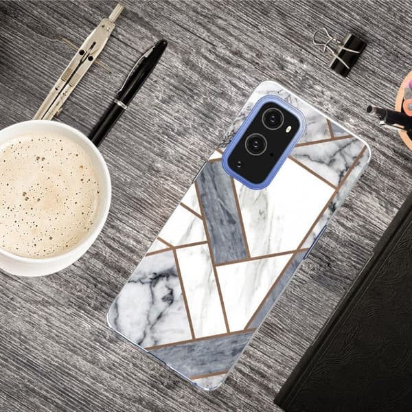 Marble OnePlus 9 Pro Etui - Grå / Hvit Klinkekule Tile Silver grey
