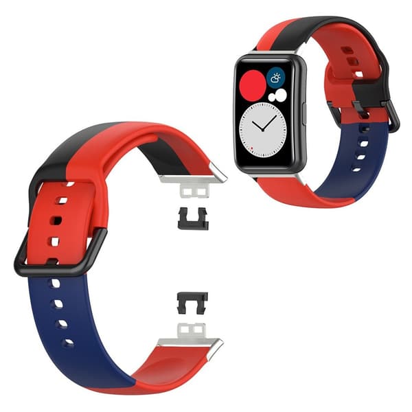Huawei Watch Fit trefarvet silikoneurrem - Rød / Sort / Blå Multicolor