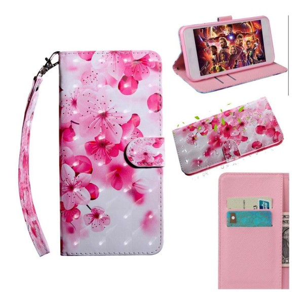 Samsung Galaxy S10 lysspot decorations læder flip etui - Fersken Træ Pink