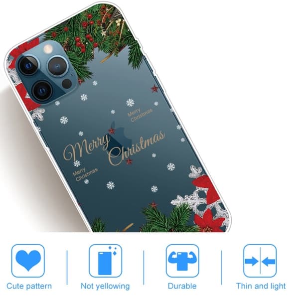 Juleveske til iPhone 14 Pro - Pinjetrær Og Snøfnugg Green