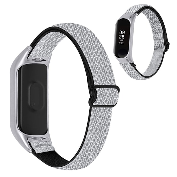 Xiaomi Mi Band 5 nylon elastisk urrem - Sort / Hvid White