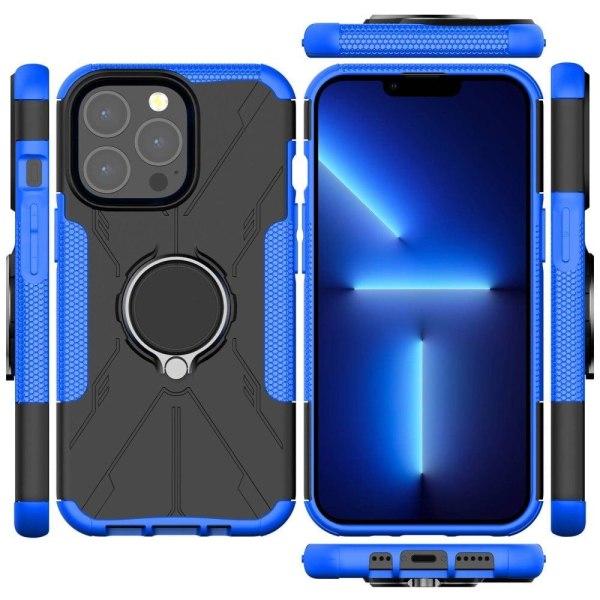iPhone 13 Pro Max 6,7 tommer Ring Kickstand Design Bumpresistent og fleksibel 2-i-1 telefon Drop-proof Cover Protective Back Case - Blå Blue
