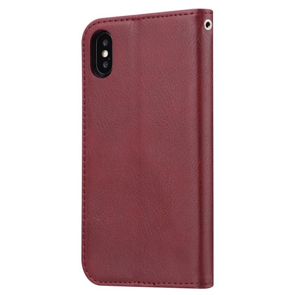 iPhone Xs Max Kätevä Synteetti Nahkainen Lompakko Kotelosuoja Useilla Korttipaikalla - Viinin Punainen Red