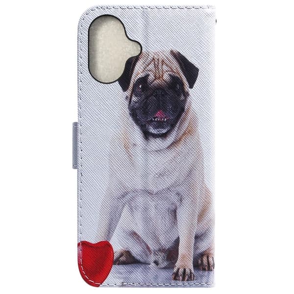 iPhone 16 Plus lompakko tapauksessa kuvio tulostaa nahka puhelimen kansi - Koira White