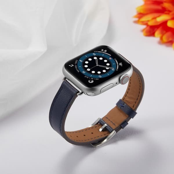 Apple Watch 42mm - 44mm klockarmband i enkelt läder - Blå Blå