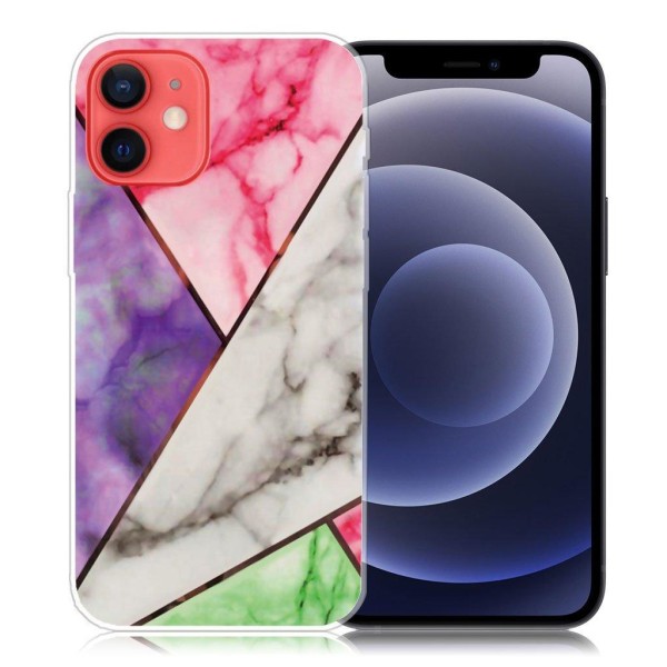 Marble design iPhone 12 Mini cover - Lilla / Rosa / Hvid / Grøn Multicolor