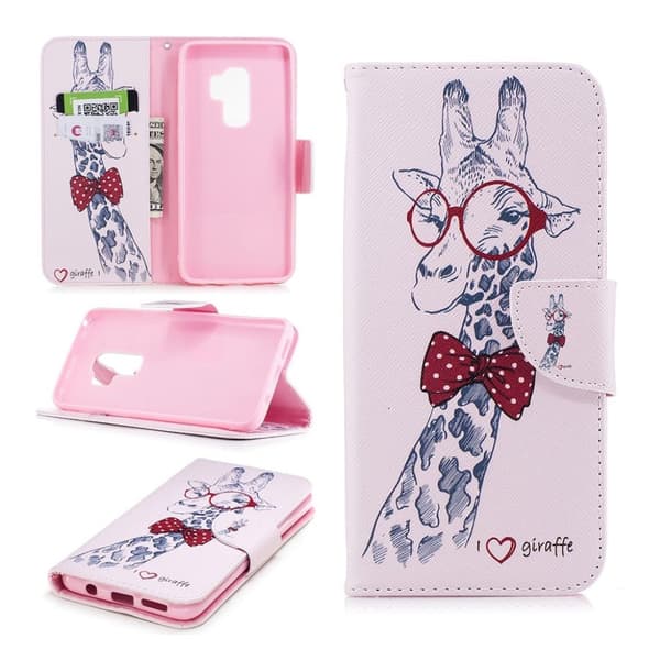 Samsung Galaxy S9 Plus Etui laget av kunstlær og silikon - Sjiraff med briller Multicolor