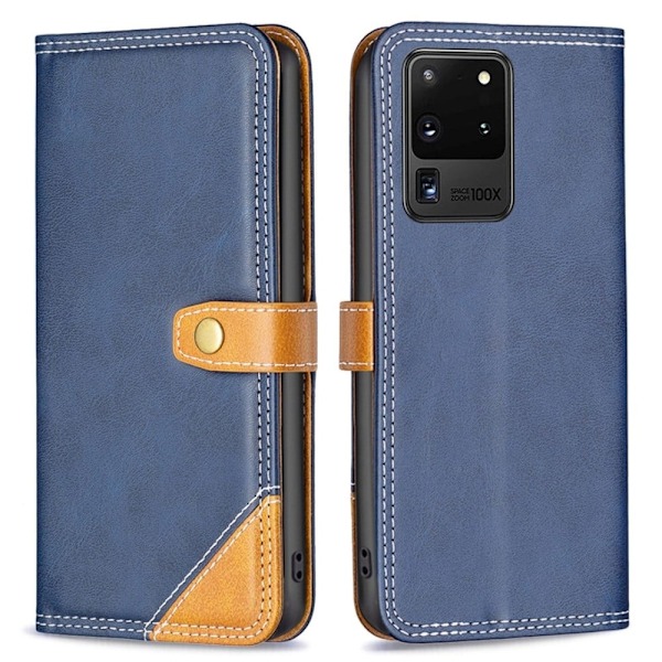 BINFEN kaksivärinen nahkakotelo Samsung Galaxy S20 Ultra - Sininen Blue