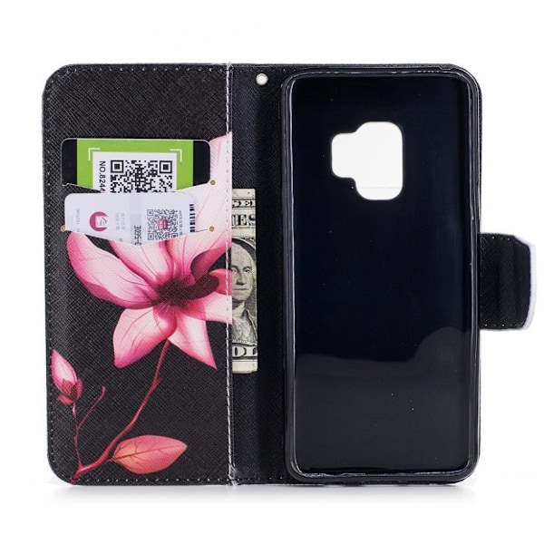 Samsung Galaxy S9 Printet Mønster PU læder flip etui - Pink blomst Pink